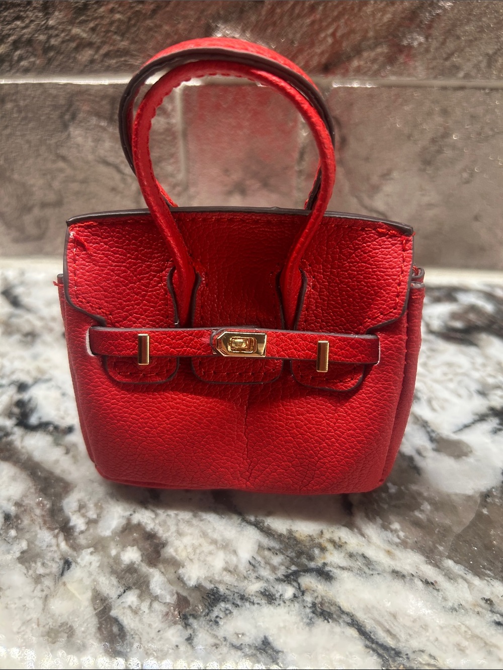 Structured Red Mini Satchel Handbag with Gold-Tone Accents